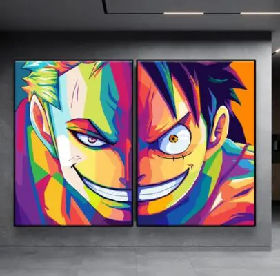Tableau Zoro & Luffy One Piece en toile avec cadre bois | Mugiwara Shop